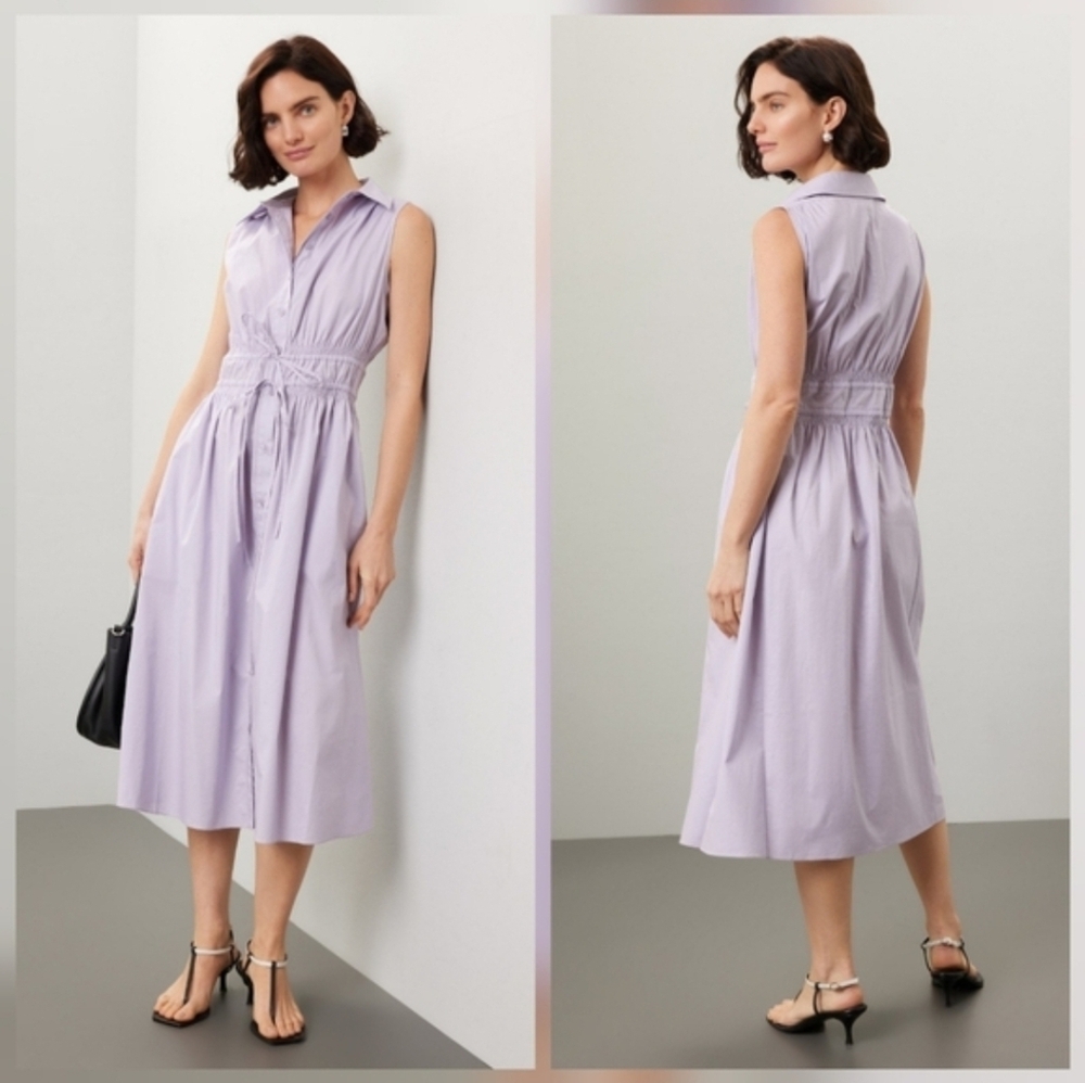 Thakoon Lavender Tie Waist Casual dress Sleeveless Collared Button Size XXL
